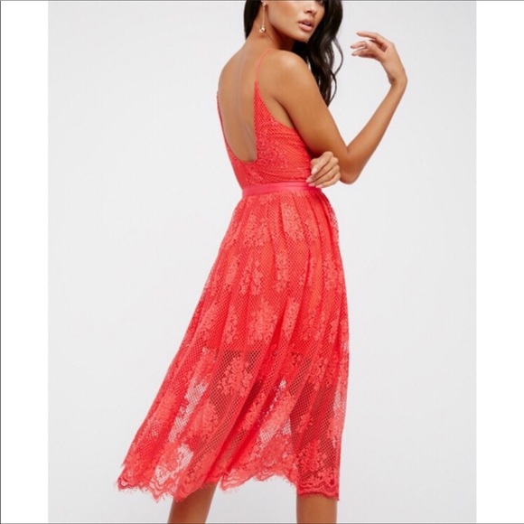 NWT Free People red pink lace midi dress - Picture 3 of 6